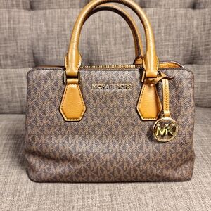 Michael Kors Camille Small Logo and Leather Satchel Brown